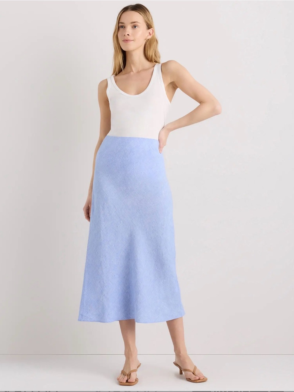 Quince 100% European Linen Midi Slip Skirt women’s size Small in French blue